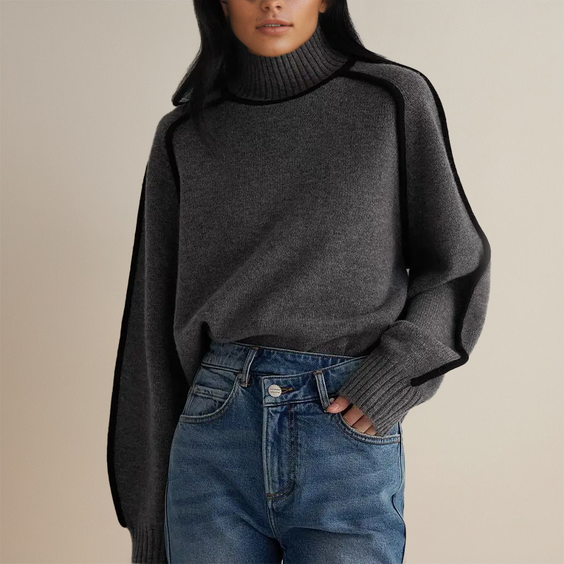 Cashmere turtleneck sweater for women in grey, front view
