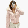 Cropped Quilted Puffer Jacket for Women in Pink