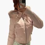 Cropped Quilted Puffer Jacket for Women — hood and collar view