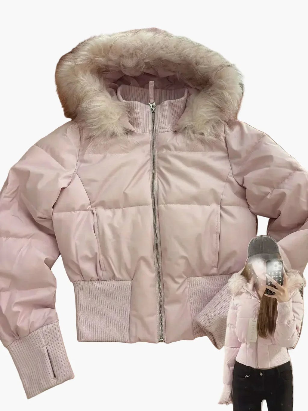 Cropped Quilted Puffer Jacket for Women — full-length styled view
