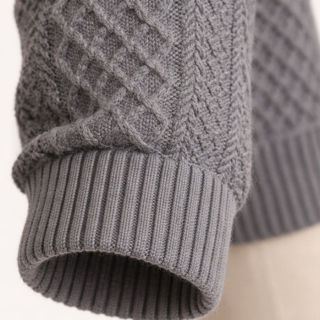 Cable knit button sweater — close view of the knit texture
