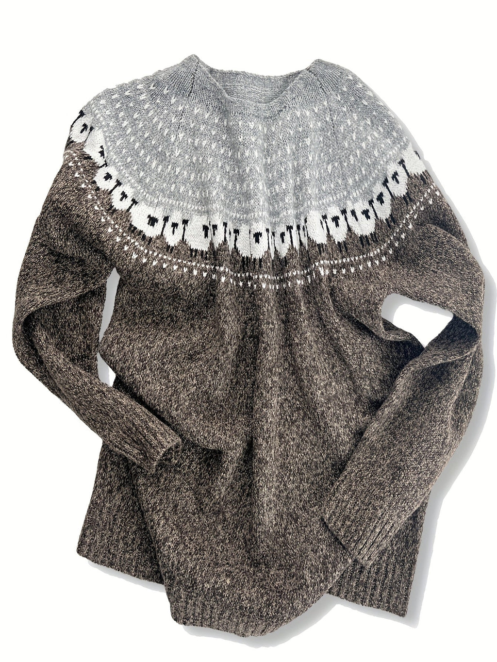 Gray sheep jacquard sweater for women, studio photo 3 of 6