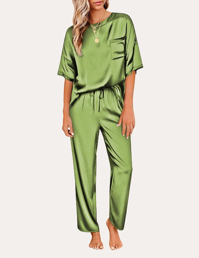 Satin Pajama Sets for Women in Army Green