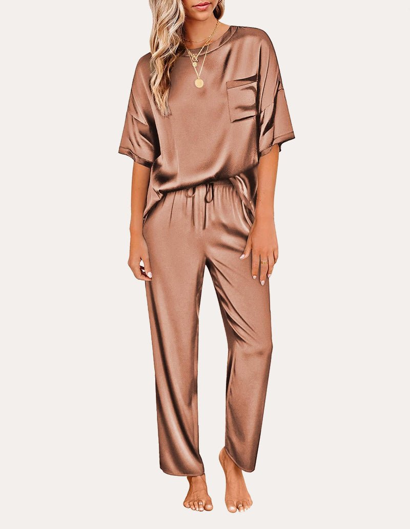 Satin Pajama Sets for Women in Brown