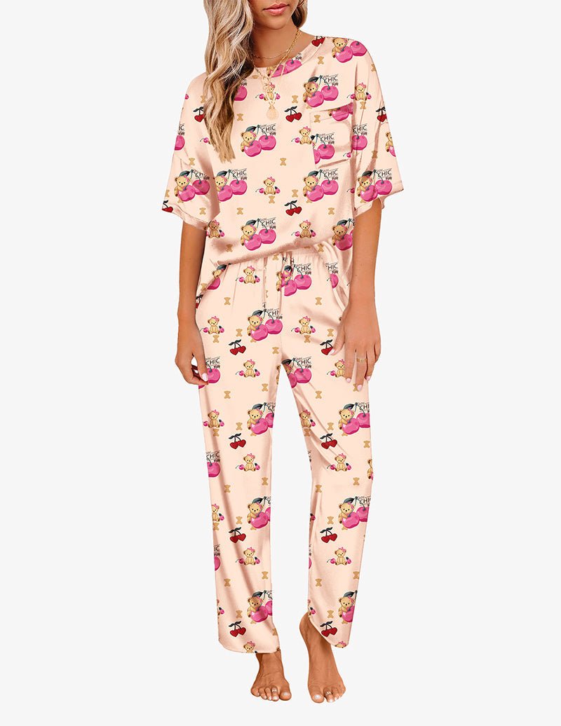 Satin Pajama Sets for Women in Cherry Teddy