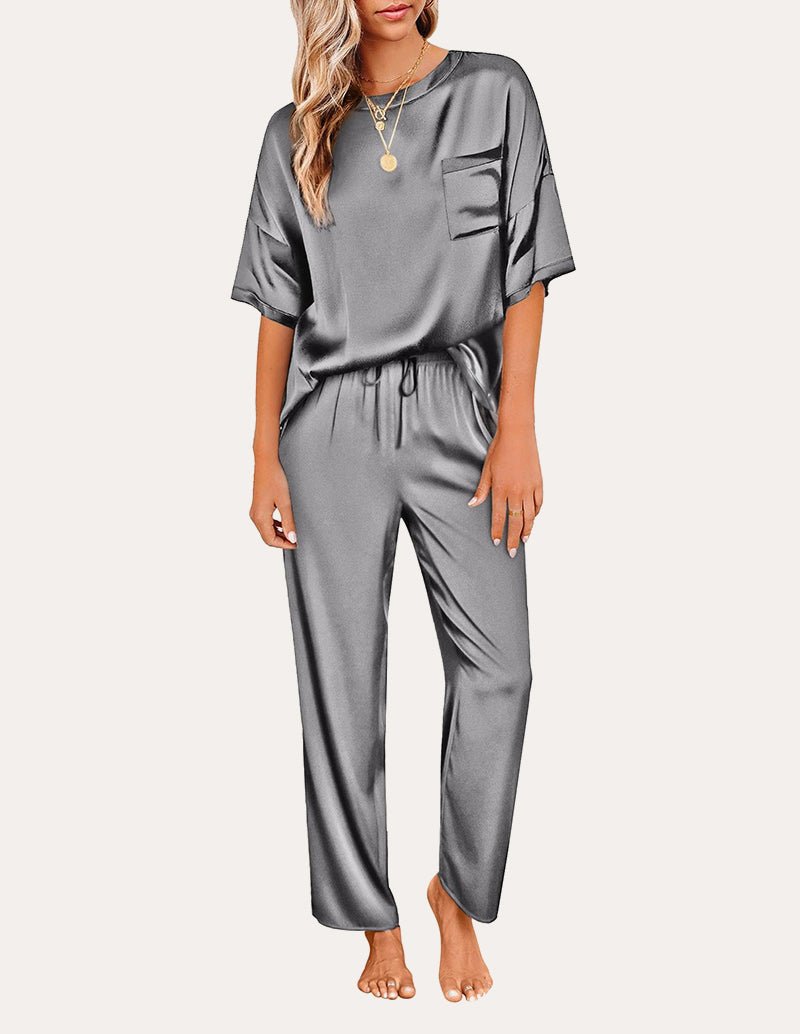 Satin Pajama Sets for Women in Dark Gray