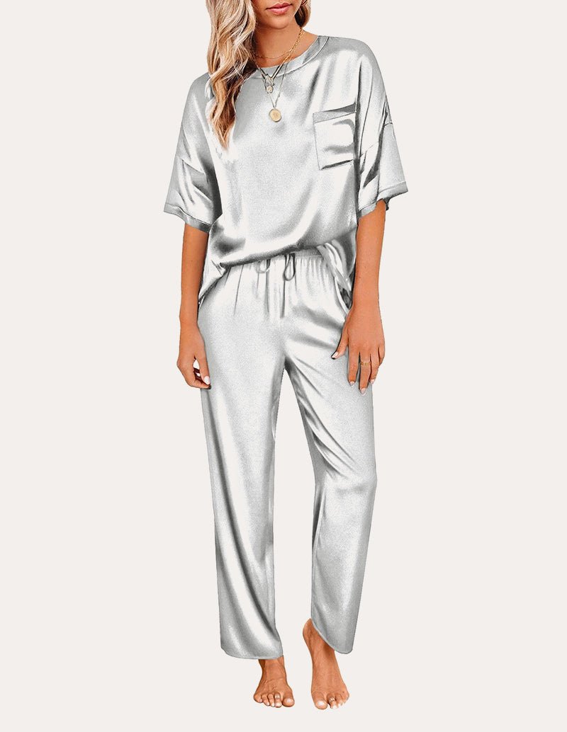 Satin Pajama Sets for Women in Light Grey