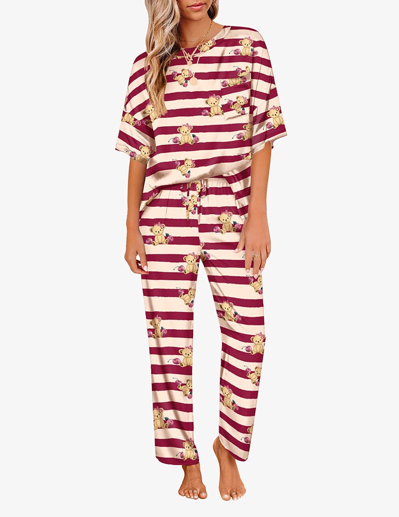 Satin Pajama Sets for Women in Striped Teddy