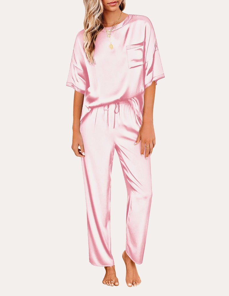 Satin Pajama Sets for Women in Light Pink