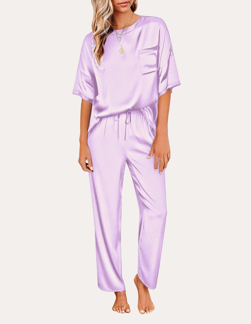 Satin Pajama Sets for Women in Light Purple
