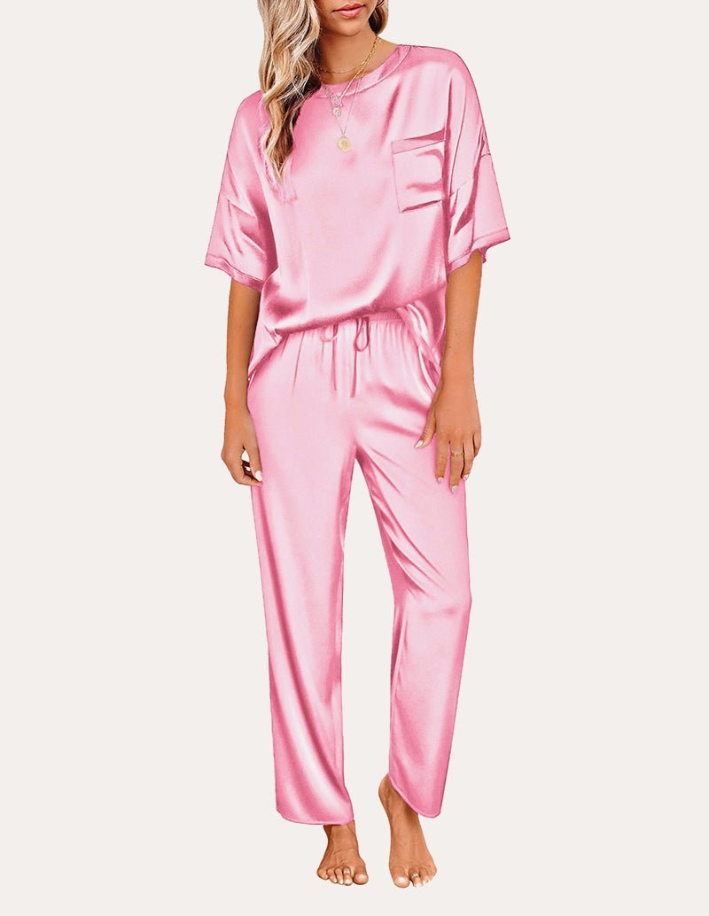 Satin Pajama Sets for Women in Pink