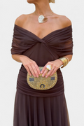 Off Shoulder Maxi Dress for Women in Espresso