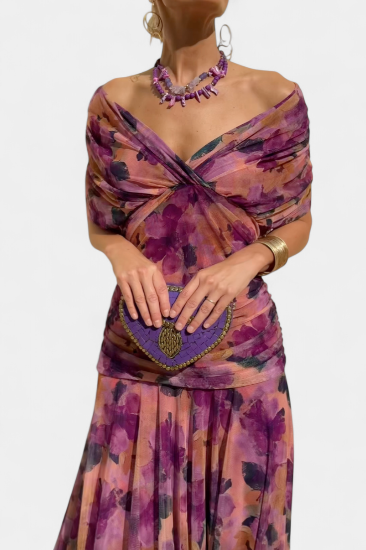 Off Shoulder Maxi Dress for Women in Orchid Floral