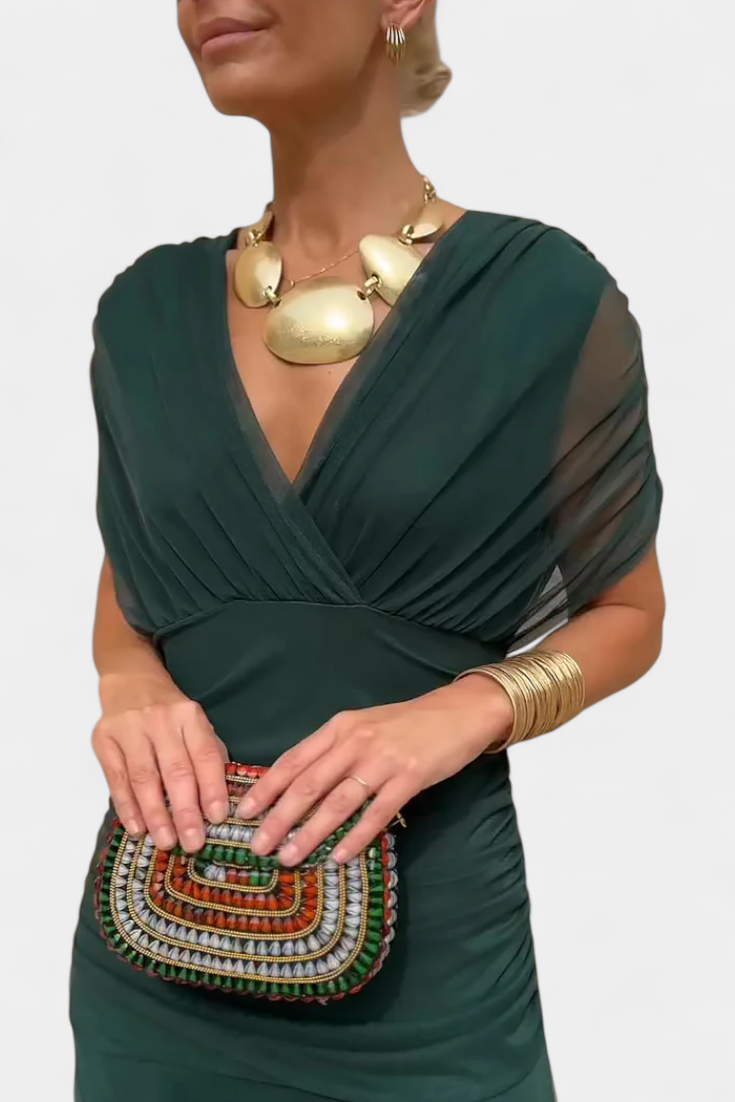 Off Shoulder Maxi Dress for Women in Emerald Green