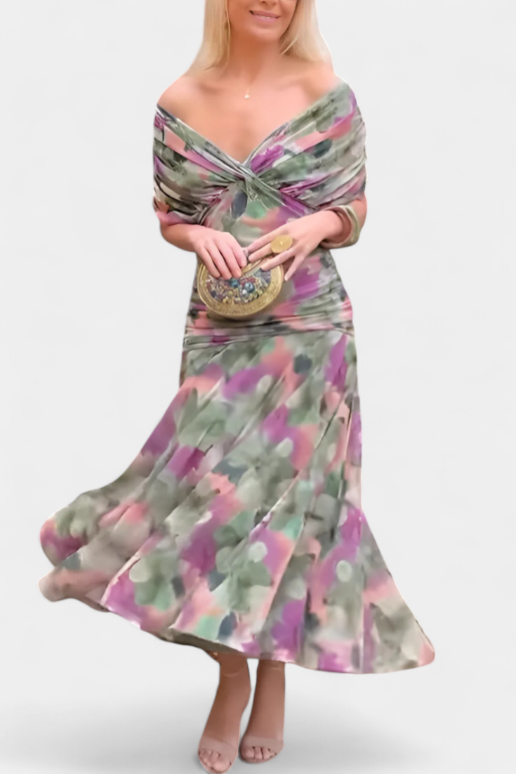 Off Shoulder Maxi Dress for Women in Sage Floral