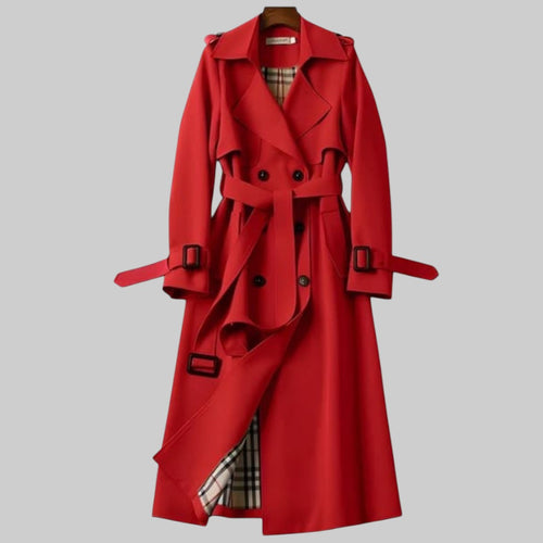 Red colourway with the double-breasted front buttoned through