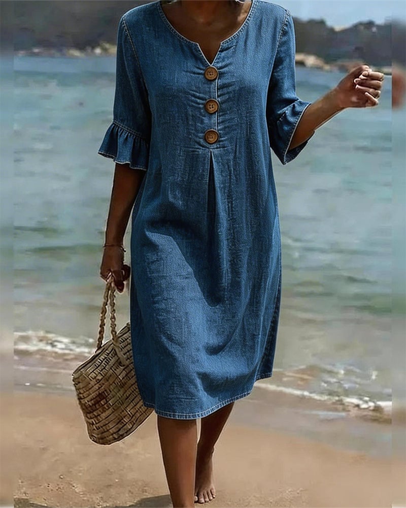 Denim Midi Dress for Women in Blue