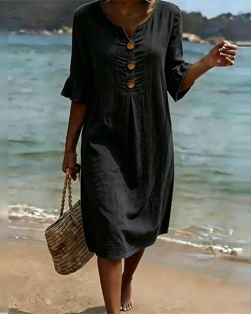 Denim Midi Dress for Women in Black