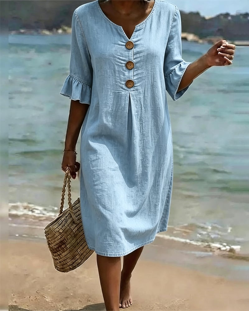 Denim Midi Dress for Women in Sky blue