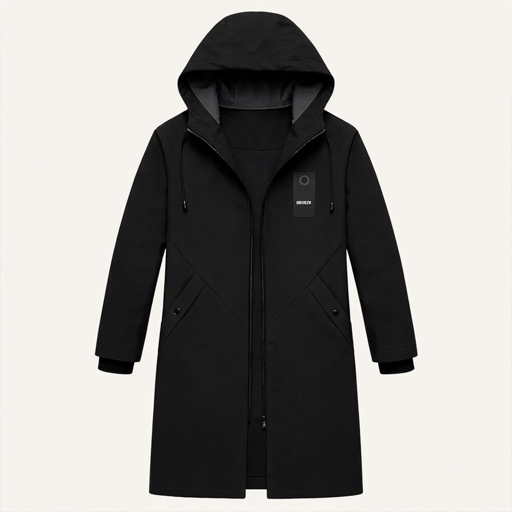 Hooded waterproof raincoat — close view of the collar