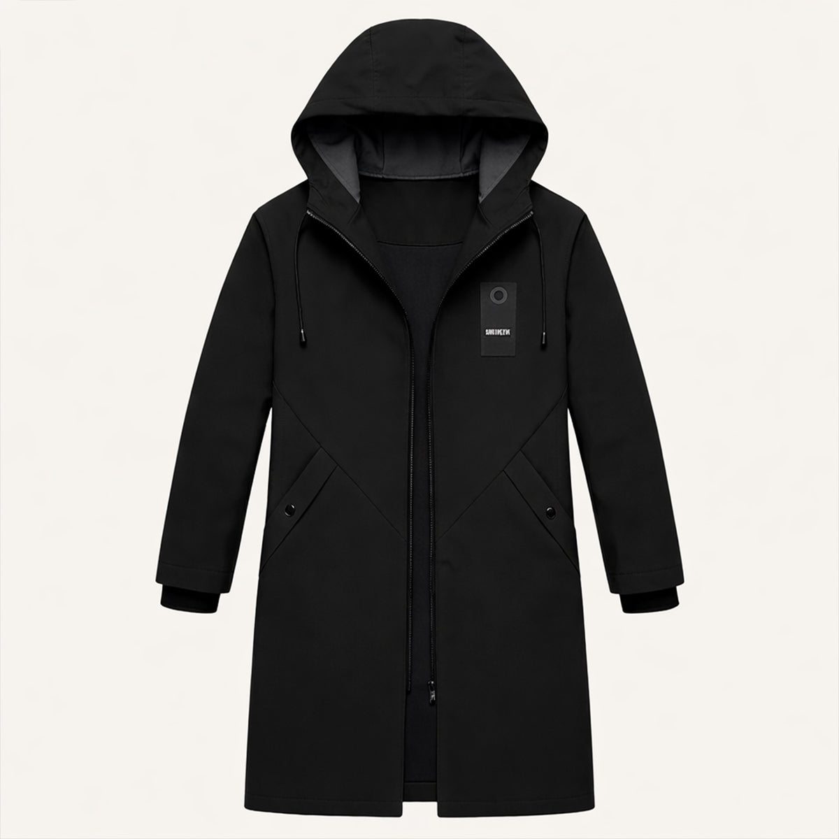 Hooded waterproof raincoat — close view of the collar