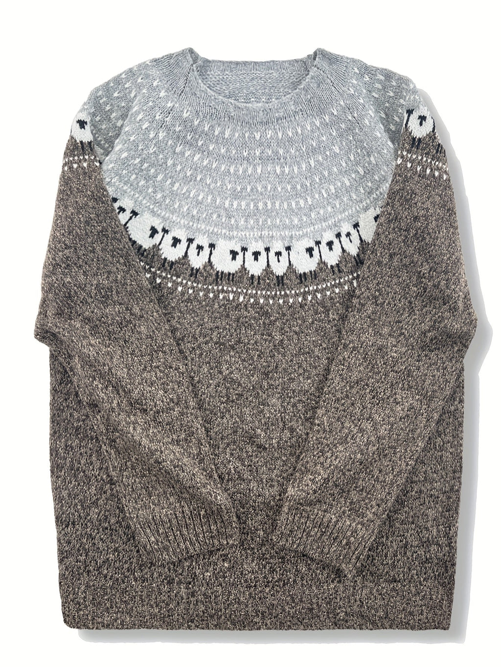 Gray sheep jacquard sweater for women, studio photo 2 of 6