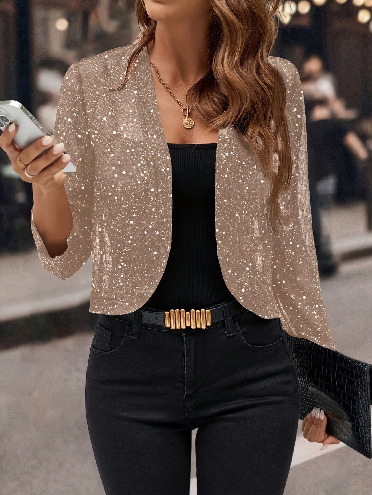 Sequin Cardigan Sweater for Women in Beige
