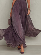 Purple midi dress, midi hem length shown in motion