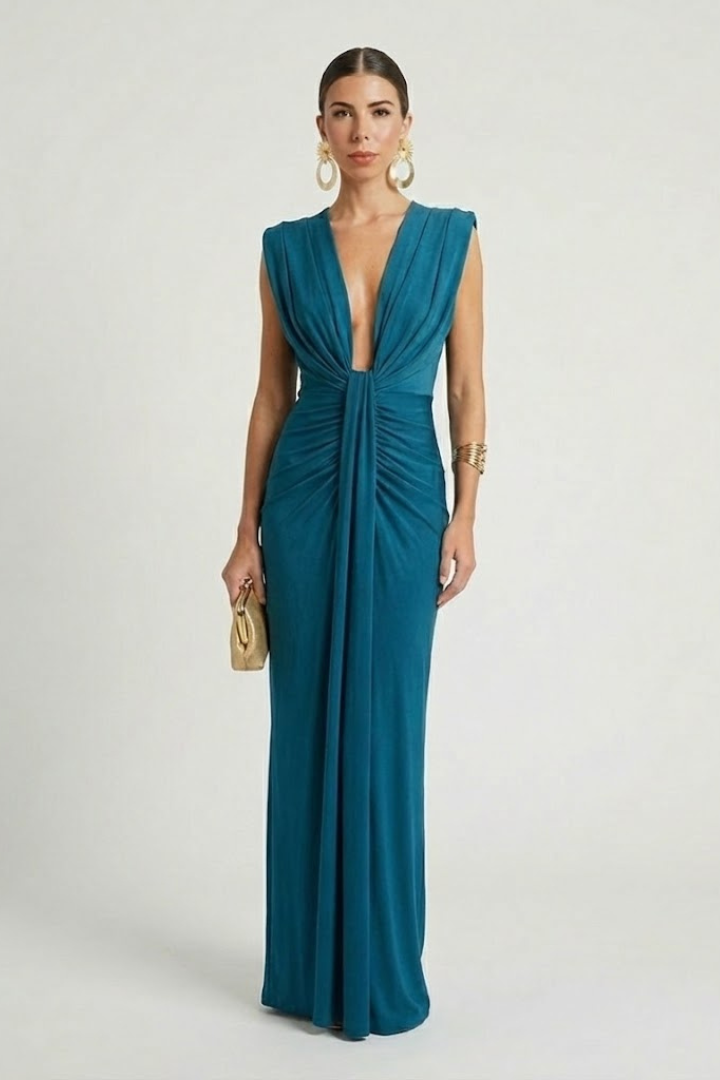 Pleated Maxi Dress for Women in Blue