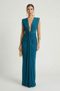 Pleated Maxi Dress for Women in Blue
