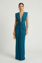Pleated Maxi Dress for Women in Blue