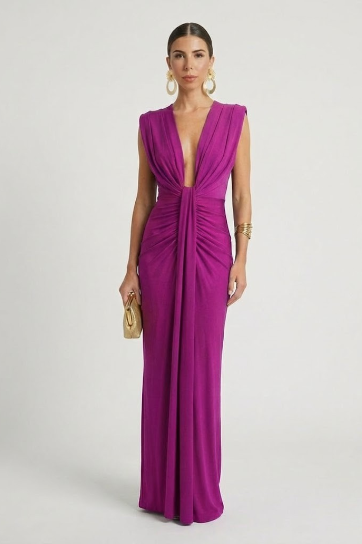 Pleated Maxi Dress for Women in Purple