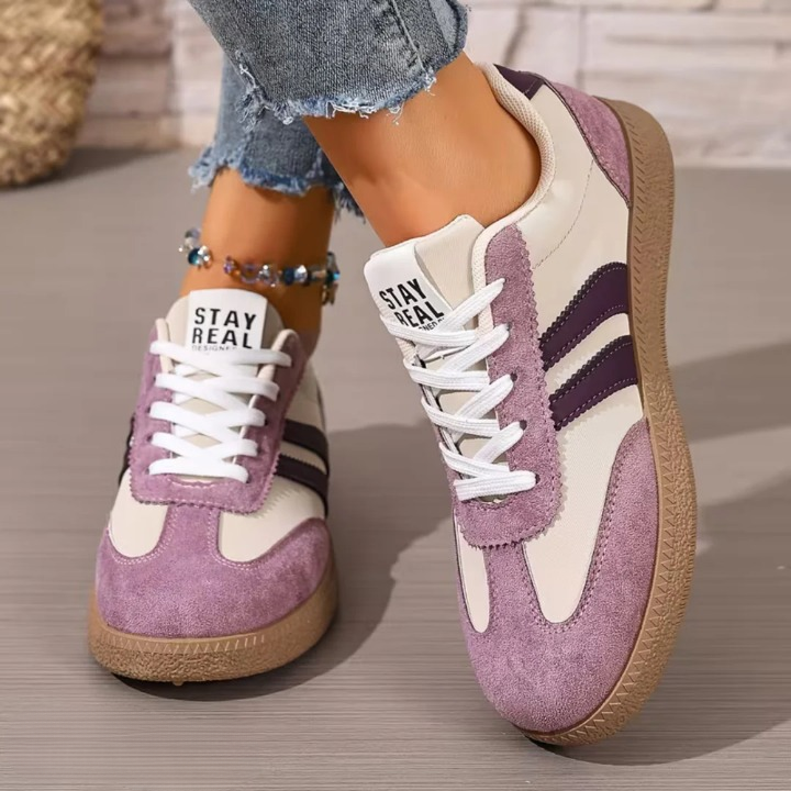 Purple cushioned walking shoes for women, side profile