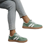 Cushioned walking shoes for women, rear view showing the heel counter