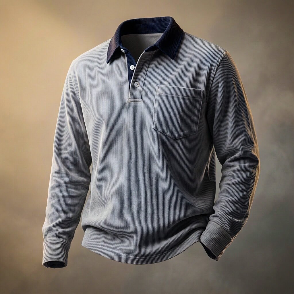 Men's corduroy long sleeve polo shirt in Slate Gray