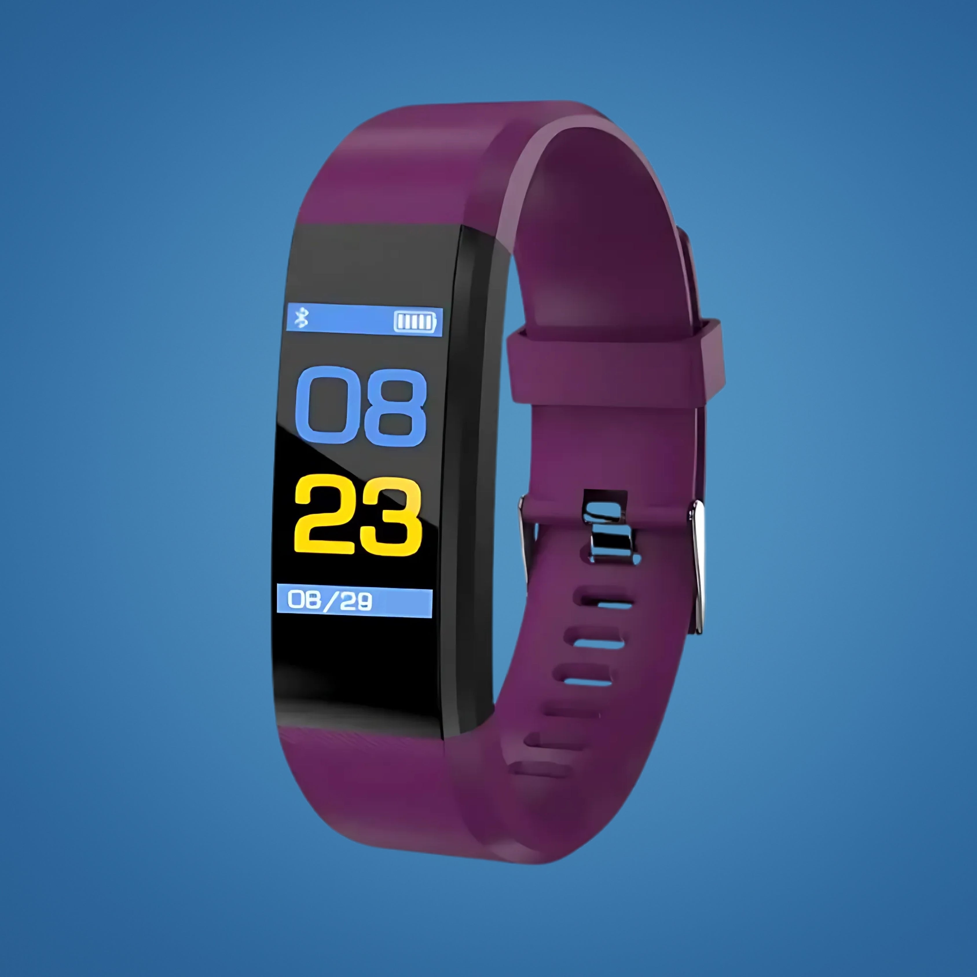 Smartwatch for seniors in purple, front view of the watch and strap