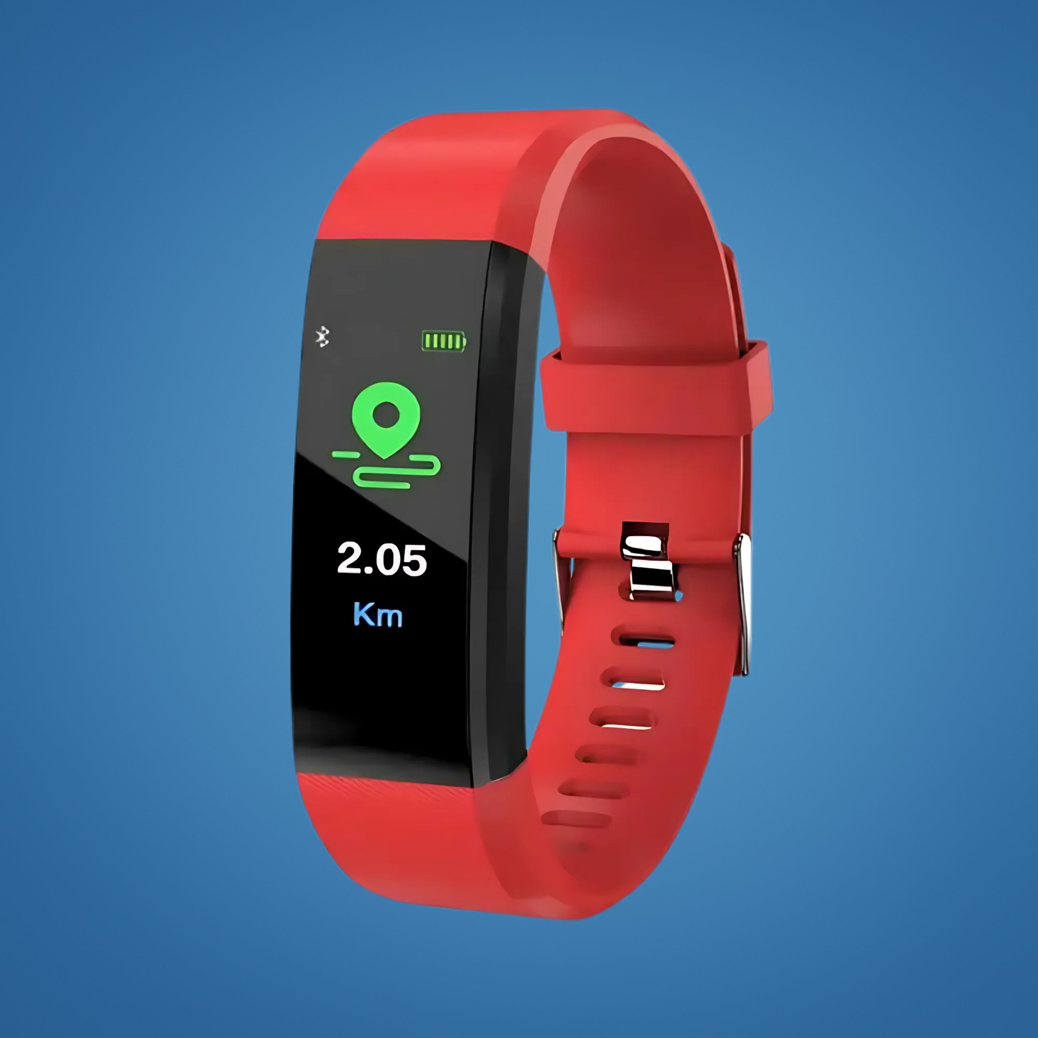 Smartwatch for seniors in red, front view of the watch and strap