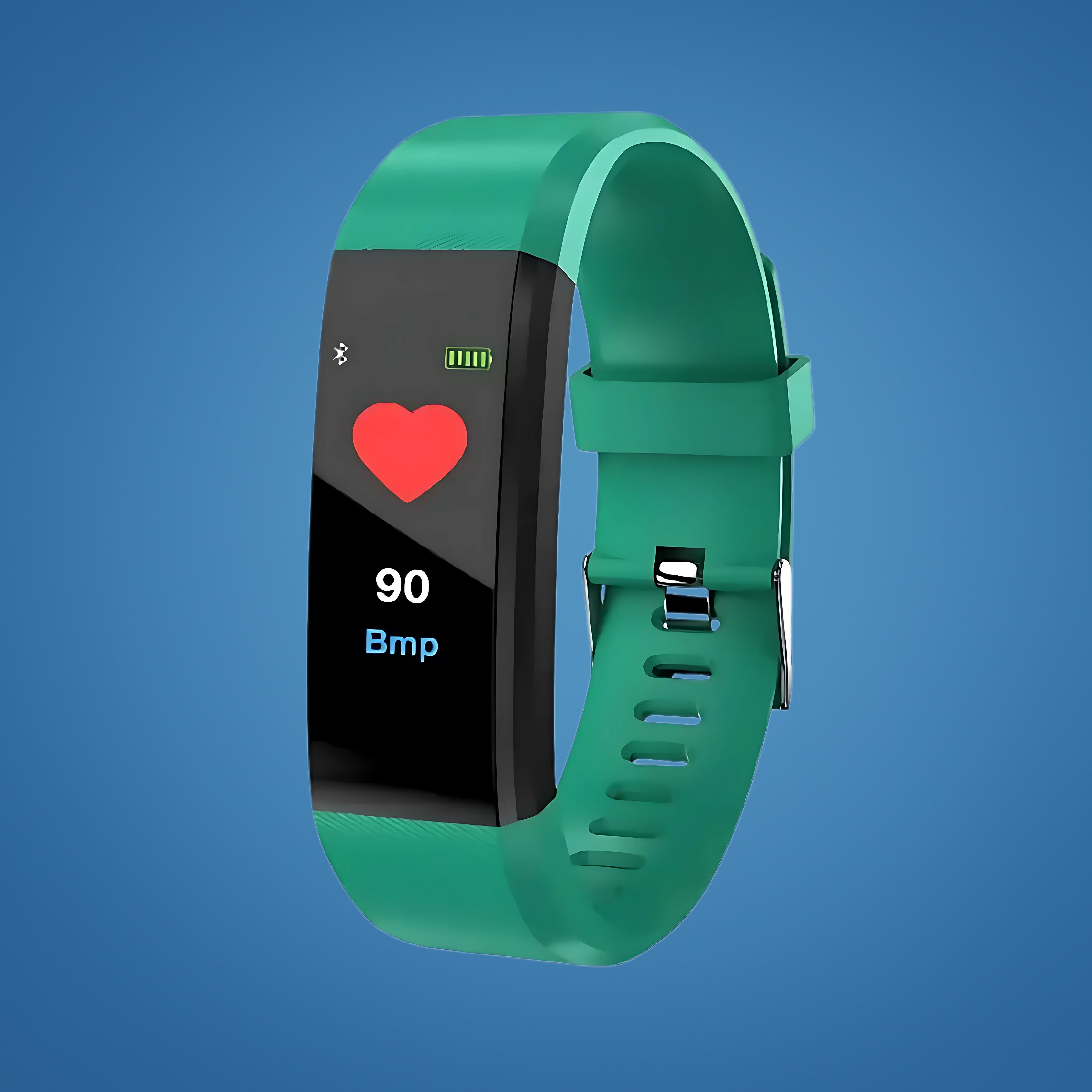 Smartwatch for seniors in green, front view of the watch and strap