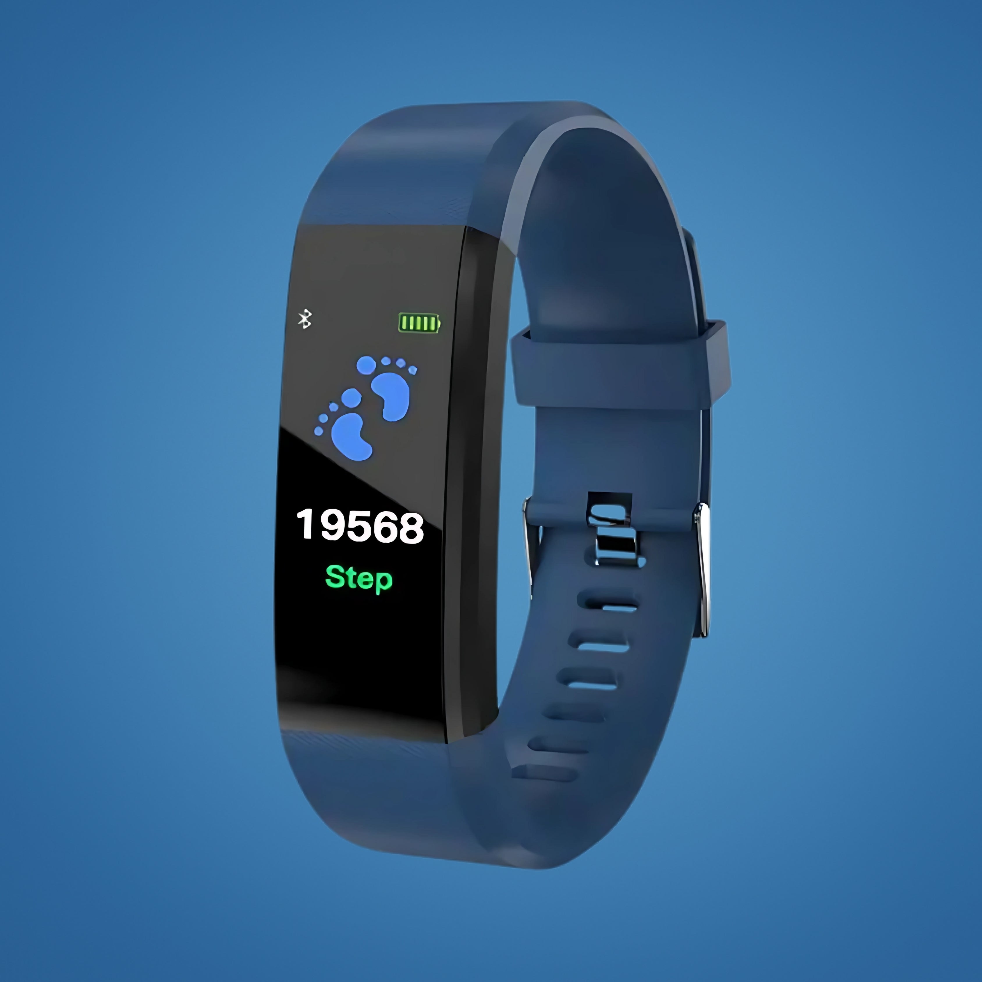 Smartwatch for seniors in blue, front view of the watch and strap