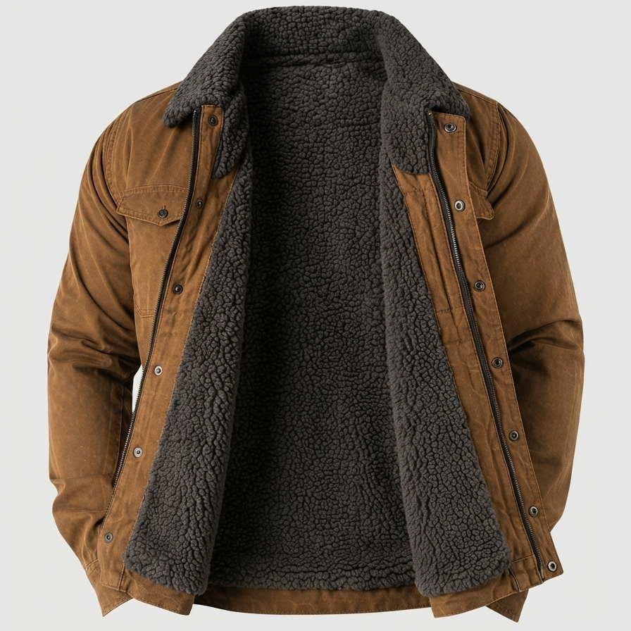 Jacket photographed in daylight, suede-finish surface catching texture