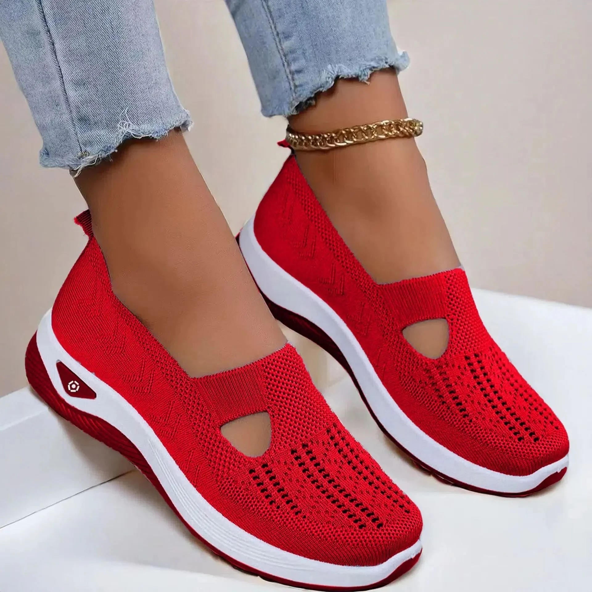 Slip On Walking Shoes for Women in Red