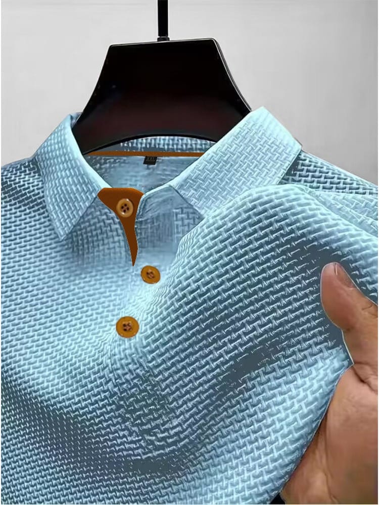 Men's Knit Polo Shirt in Light Blue