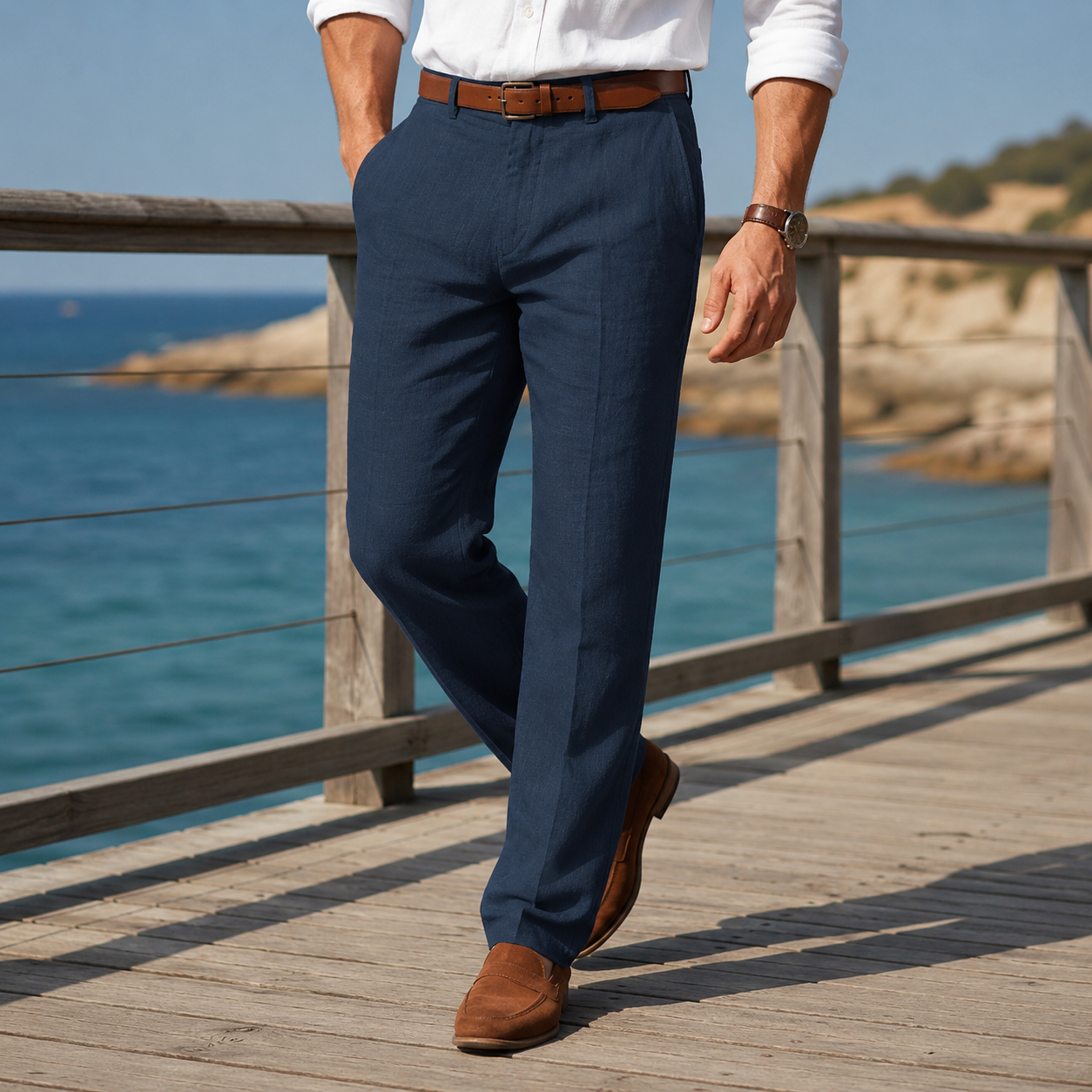 Straight Leg Pants for Men in Navy Blue