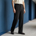 Men's wide leg pleated pants in Black, full-length front view