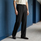 Men's wide leg pleated pants in Black, full-length front view