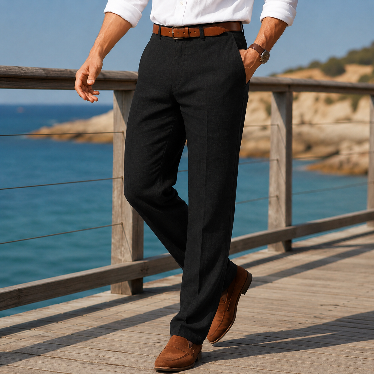 Straight Leg Pants for Men in Black