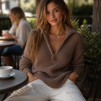 Quarter Zip Sweater for Women — back view of the oversized fit