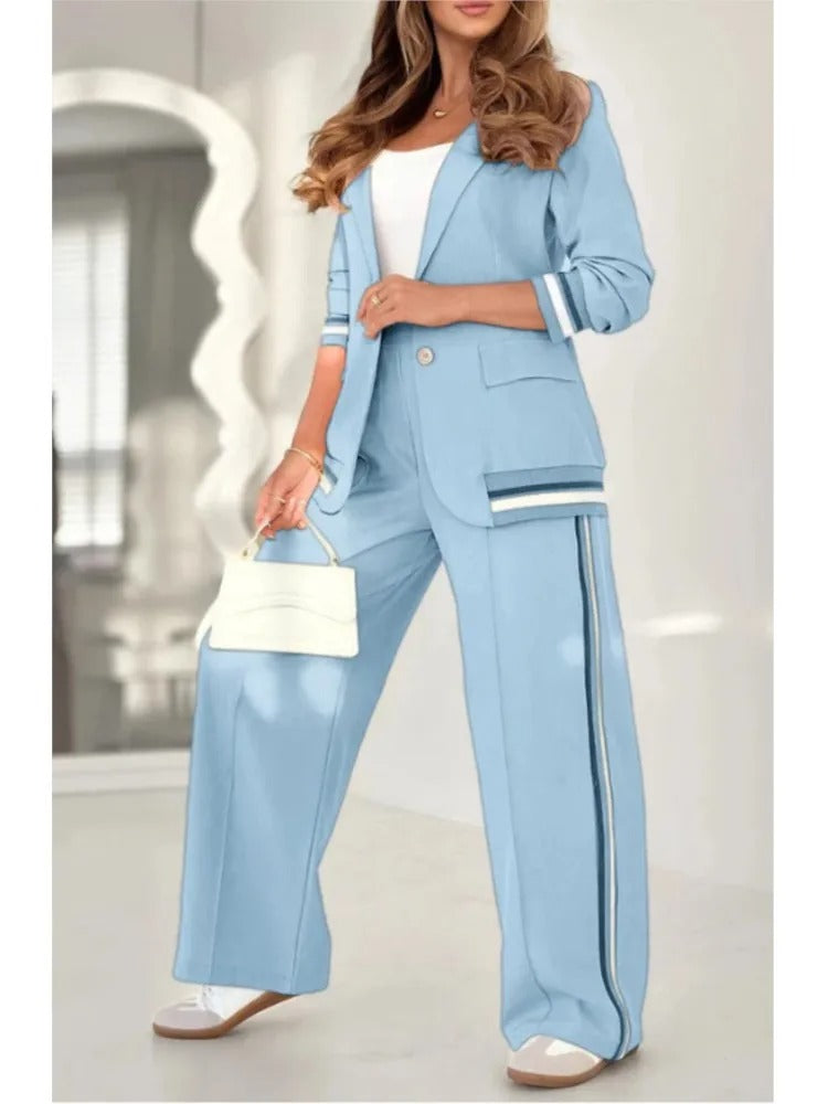 Women's pajama set in Light Blue, matching top and bottom front view