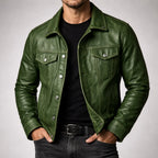 Men's Leather Jacket, button-front placket and chest pockets