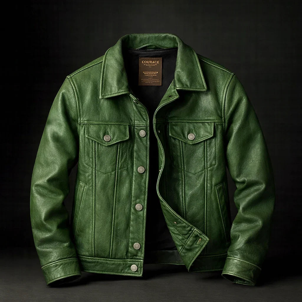 Men's Leather Jacket in Pine Green